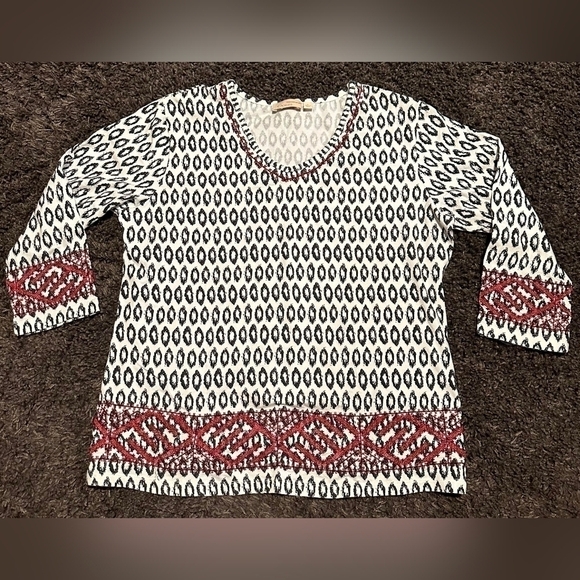 Choices Black Red White Embroidered Detail Top Sz. Large - Picture 1 of 4